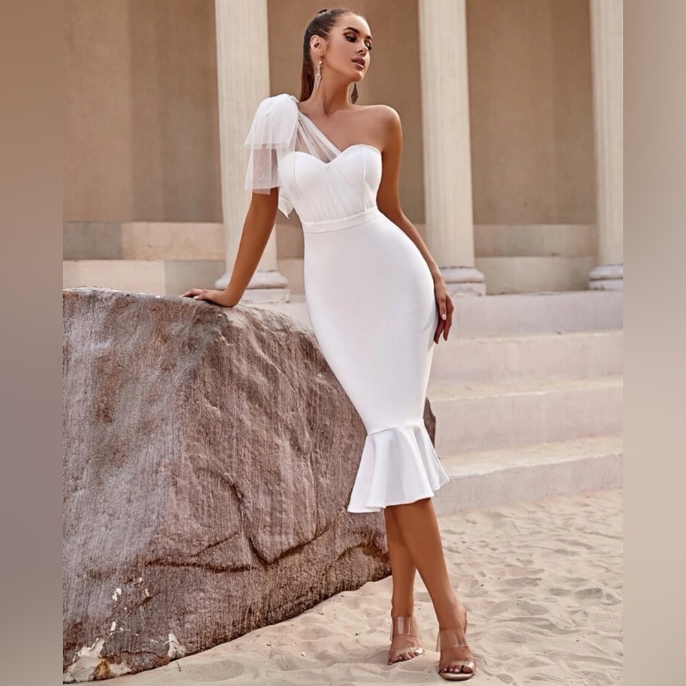 One shoulder white dress
